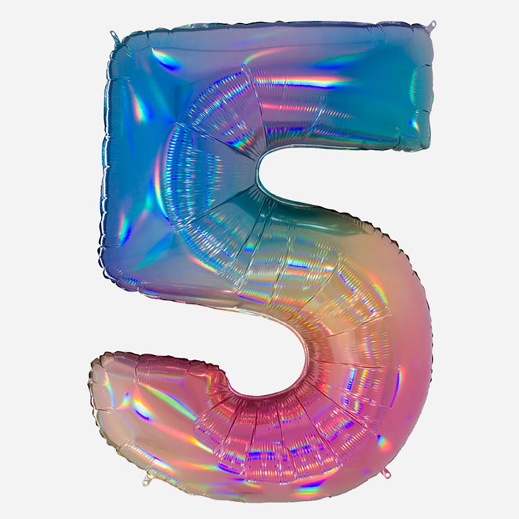 Decoration anniversaire : ballon chiffre 5 géant arc en ciel
