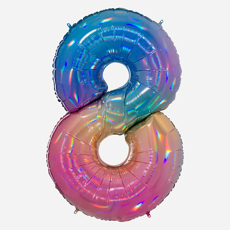 Decoration anniversaire : ballon chiffre 8 géant arc en ciel