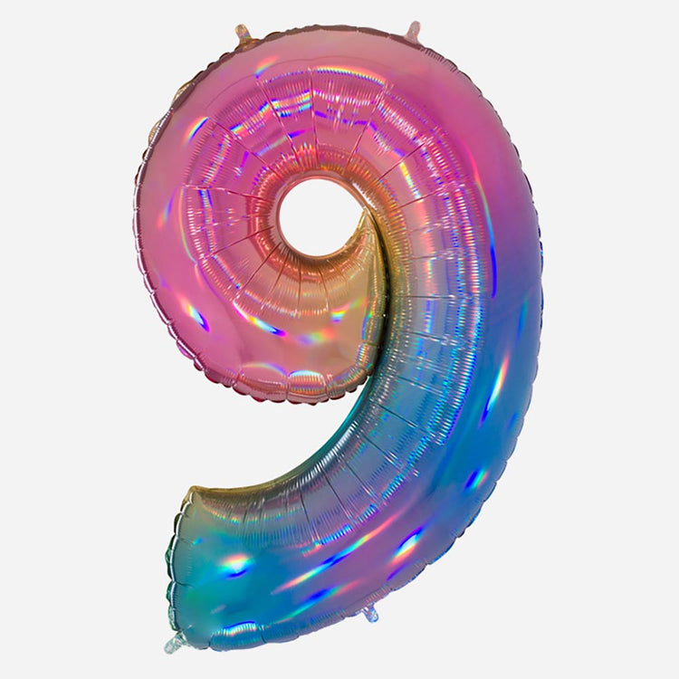 Decoration anniversaire : ballon chiffre 9 géant arc en ciel
