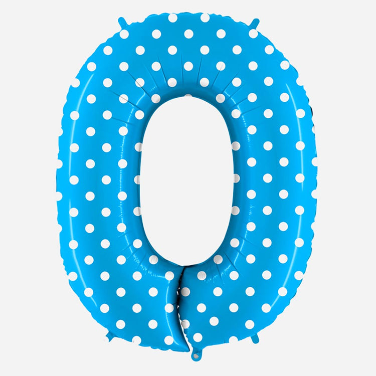 Decoration anniversaire : ballon chiffre 0 géant bleu à pois blancs