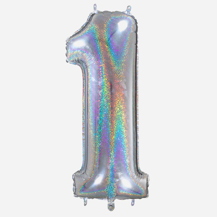 Decoration anniversaire : ballon chiffre 1 géant holographique