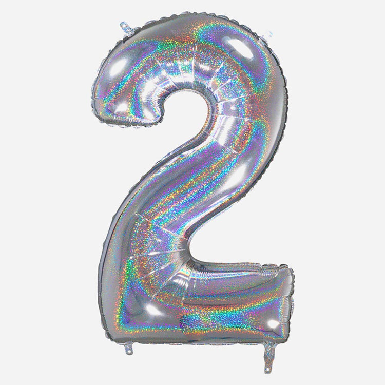 Decoration anniversaire : ballon chiffre 2 géant holographique
