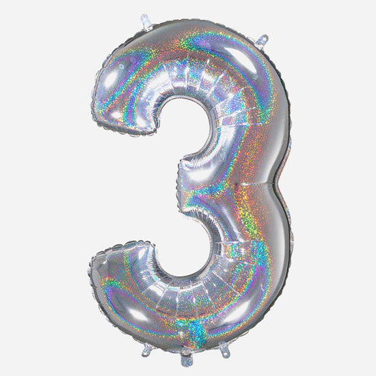Decoration anniversaire : ballon chiffre 3 géant holographique