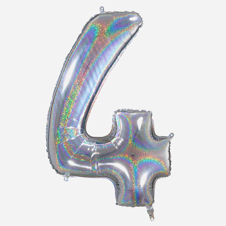 Decoration anniversaire : ballon chiffre 4 géant holographique