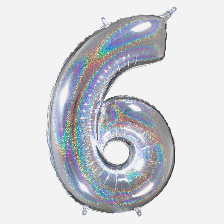 Decoration anniversaire : ballon chiffre 6 géant holographique