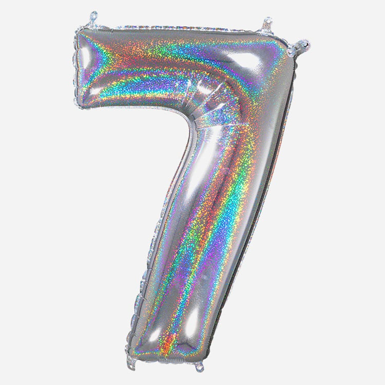 Decoration anniversaire : ballon chiffre 7 géant holographique