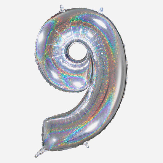 Decoration anniversaire : ballon chiffre 9 géant holographique