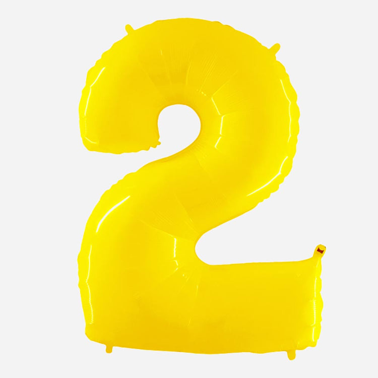 Decoration anniversaire : ballon chiffre 2 géant de couleur jaune