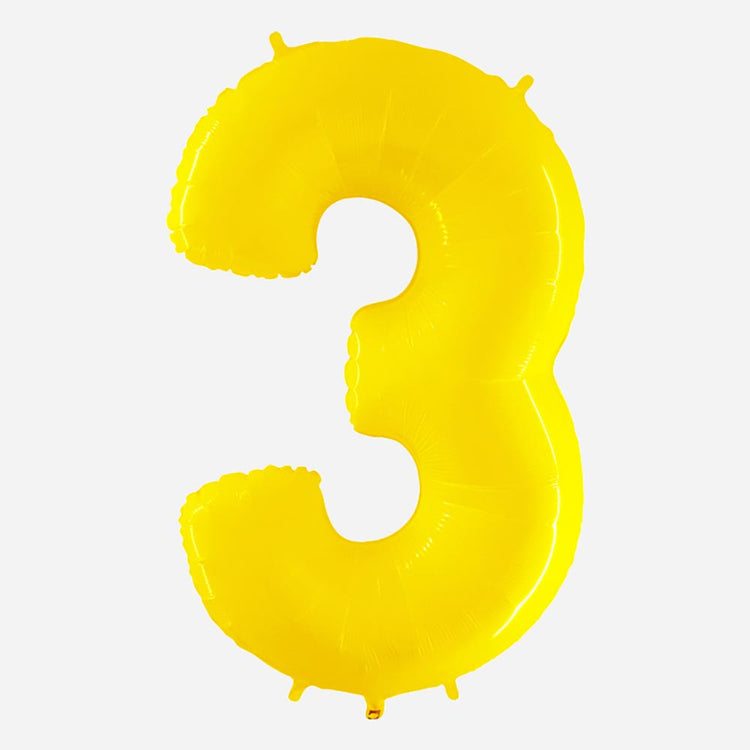 Decoration anniversaire : ballon chiffre 3 géant de couleur jaune