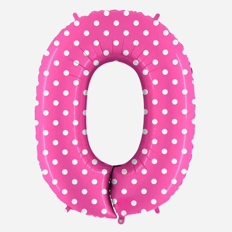 Decoration anniversaire : ballon chiffre 0 géant rose à pois blancs