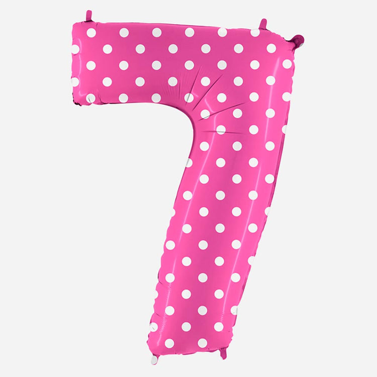 Decoration anniversaire : ballon chiffre 7 géant rose à pois blancs