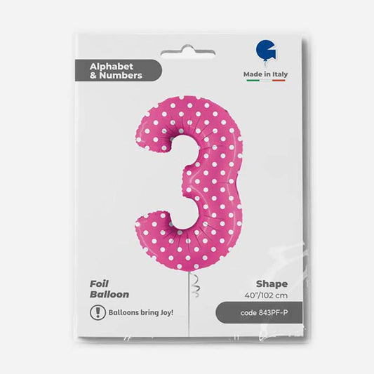 Decoration anniversaire : ballon chiffre rose à pois blancs Grabo Balloons
