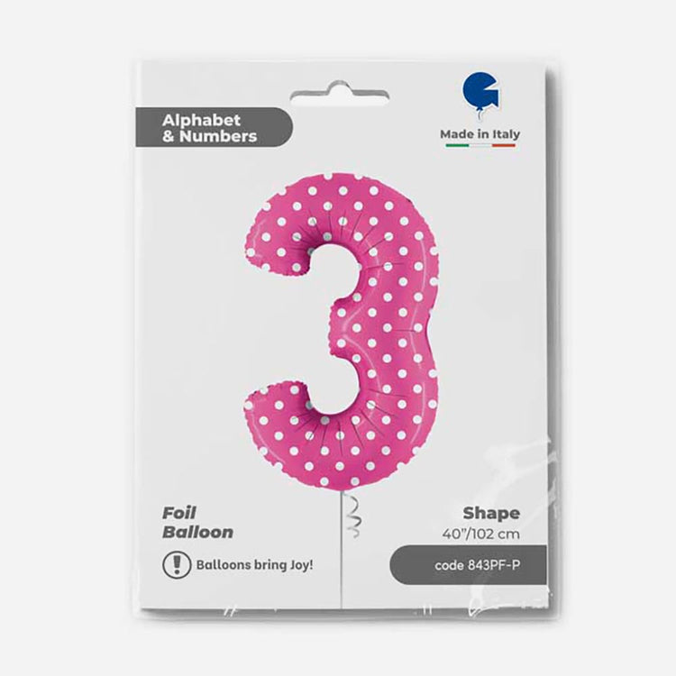 Decoration anniversaire : ballon chiffre rose à pois blancs Grabo Balloons