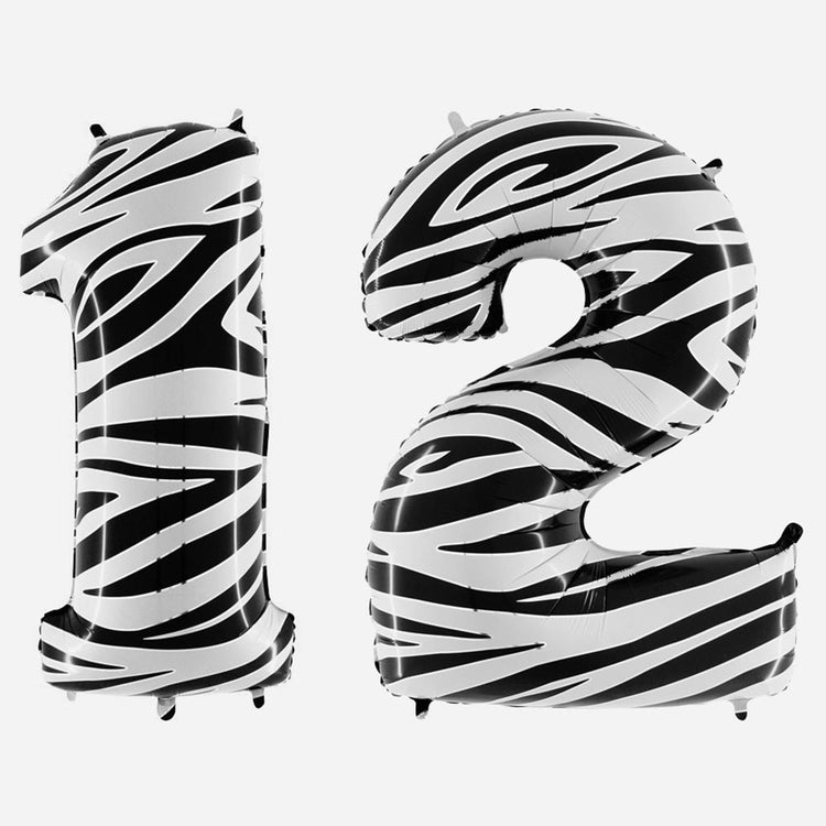 Decoration anniversaire : ballon helium chiffre géant zèbre