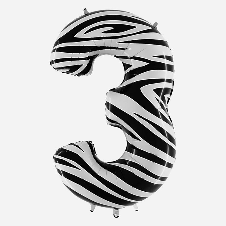 Decoration anniversaire : ballon chiffre 3 géant zèbre Grabo Balloons