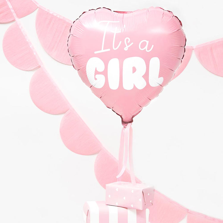 Baby shower fille : ballon étoile it's a girl rose pour gender reveal