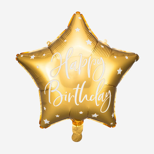 Ballon étoile dorée happy birthday : decoration anniversaire
