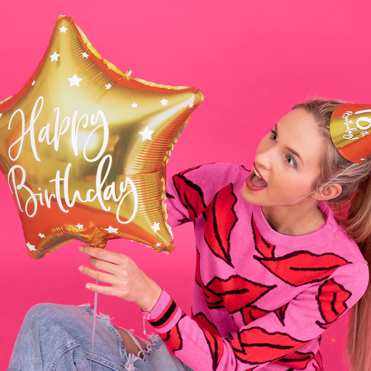 Deco anniversaire adulte avec ballon happy birthday étoile doré
