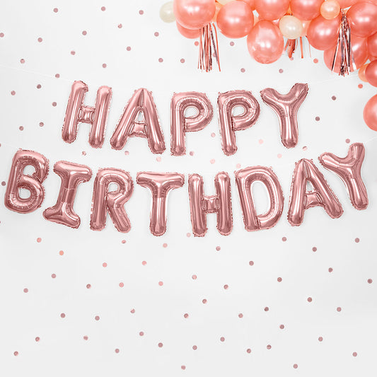 deco anniversaire fille rose gold avec balons happy birthday