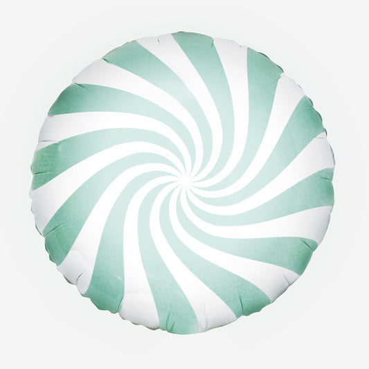 Ballon hélium spirale bonbon aqua pour décoration de baby shower.