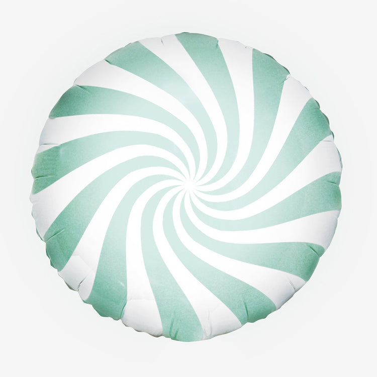 Ballon hélium spirale bonbon aqua pour décoration de baby shower.