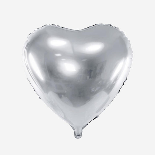 Ballon forme coeur argent : anniversaire, mariage, baby shower