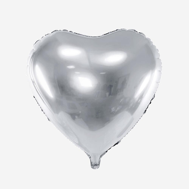 Ballon forme coeur argent : anniversaire, mariage, baby shower