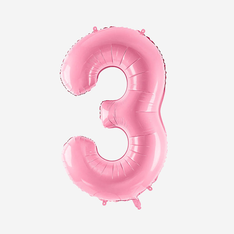Décoration anniversaire : ballon chiffre rose pastel géant 3