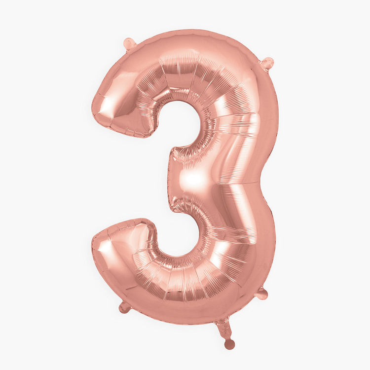 Ballon héluim géant chiffre 3 rose gold pour décoration fête anniversaire