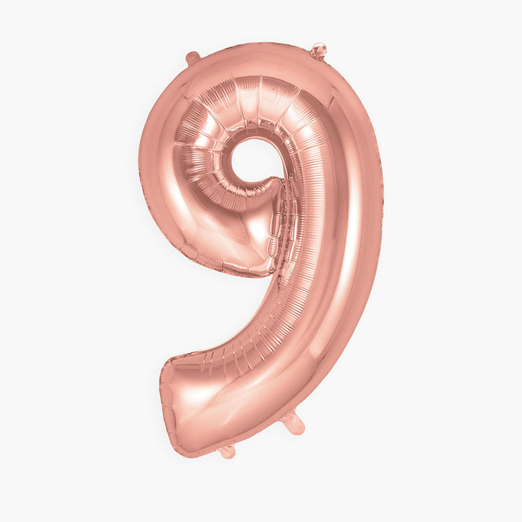 Ballon héluim géant chiffre 9 rose gold pour décoration fête anniversaire