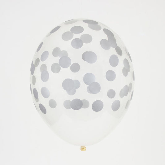 Ballons baudruche transparents confettis argentés pour deco d'anniversaire.