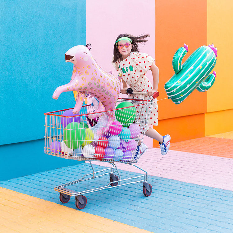 Decoration anniversaire enfant avec ballon léopard rose et ballons baudruche multicolore