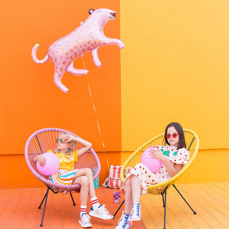 Anniversaire fille avec ballon léopard rose et doré helium