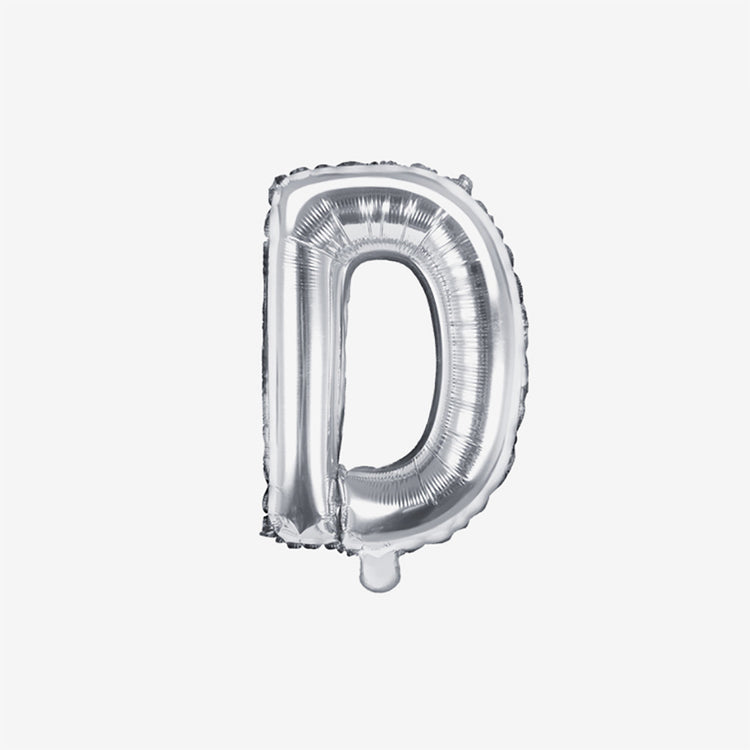 Petit ballon lettre argenté D pour decoration anniversaire et decoration mariage