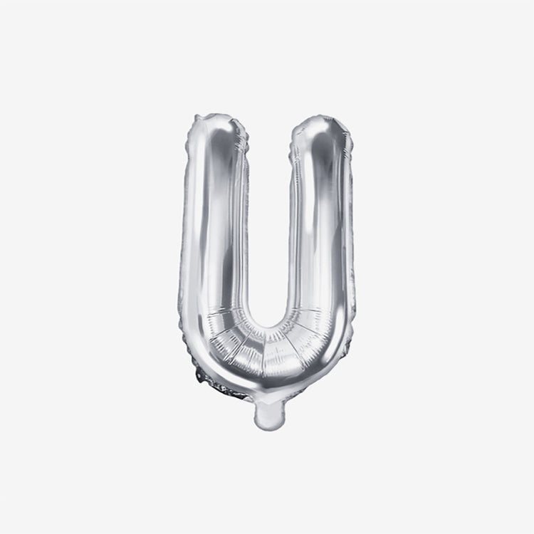 Petit ballon lettre argenté U pour decoration anniversaire et decoration mariage