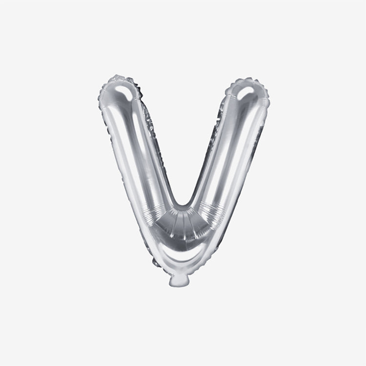 Petit ballon lettre argenté V pour decoration anniversaire et decoration mariage