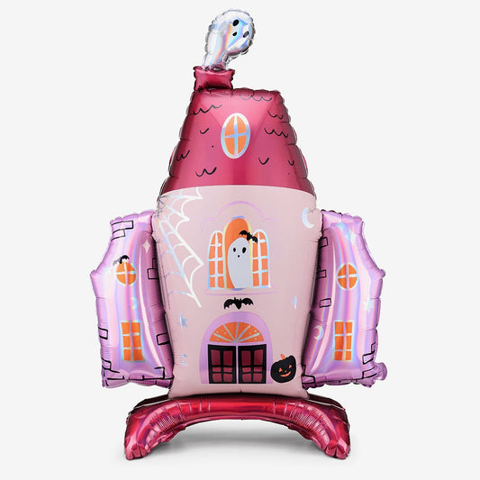 Decoration Halloween : ballon helium maison hantée rose