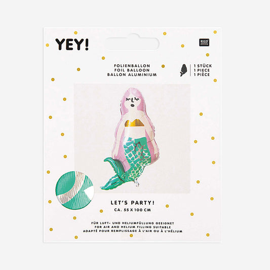 Ballon mylard hélium forme sirène pour décoration anniversaire fille