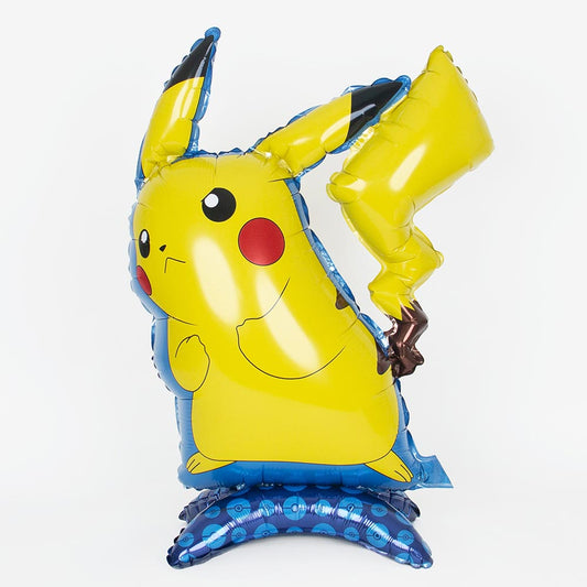 Decoration anniversaire Pokemon : ballon aluminium Pikachu sur socle