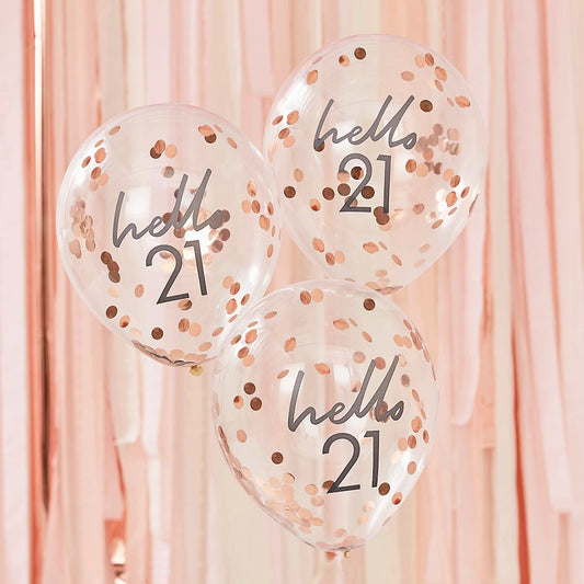 Idée decoration anniversaire 21 ans : des ballons confettis rose gold