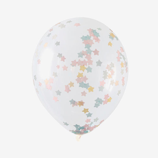 Ballon baby shower, anniversaire pastel : ballon de baudruche confettis étoiles roses et bleu