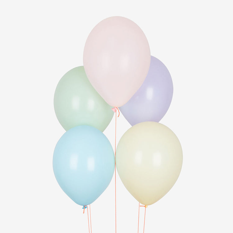 10 ballons de baudruche pastel rose, lilas, vert, bleu et jaune