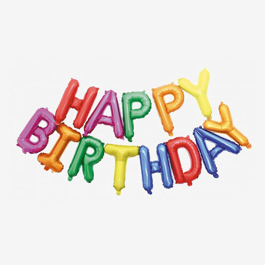 Guirlande de ballons happy birthday multicolore pour deco anniversaire enfant