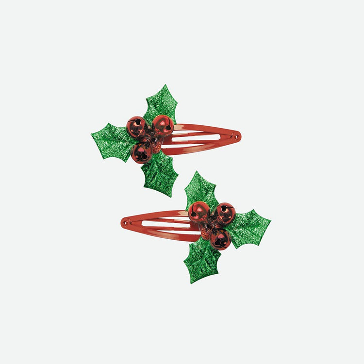 Idee cadeau de noel fille original : barrettes cheveux avec deco houx