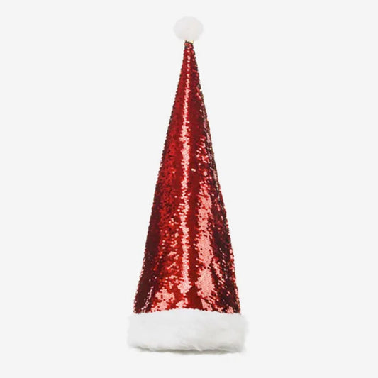 Bonnet pere noel à paillettes rouges et or pour deguisement enfant