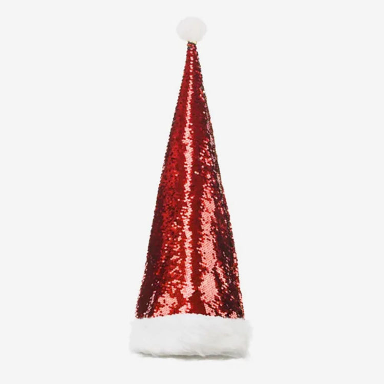 Bonnet pere noel à paillettes rouges et or pour deguisement enfant