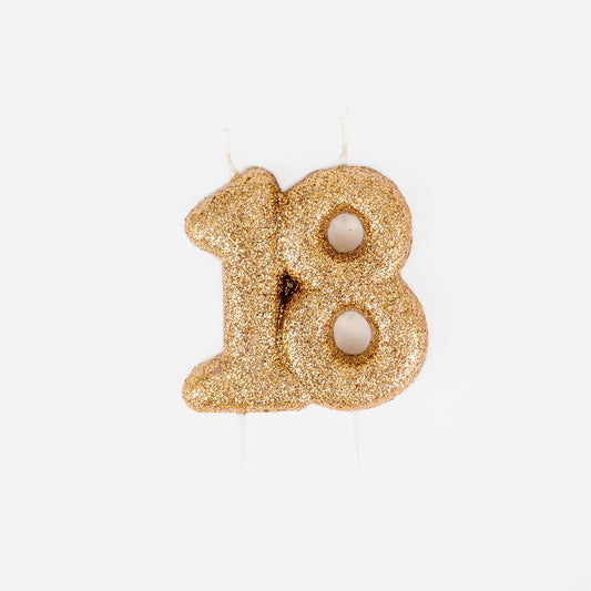 Bougies dorées paillettes gateau anniversaire 18 ans paillettes dorées.