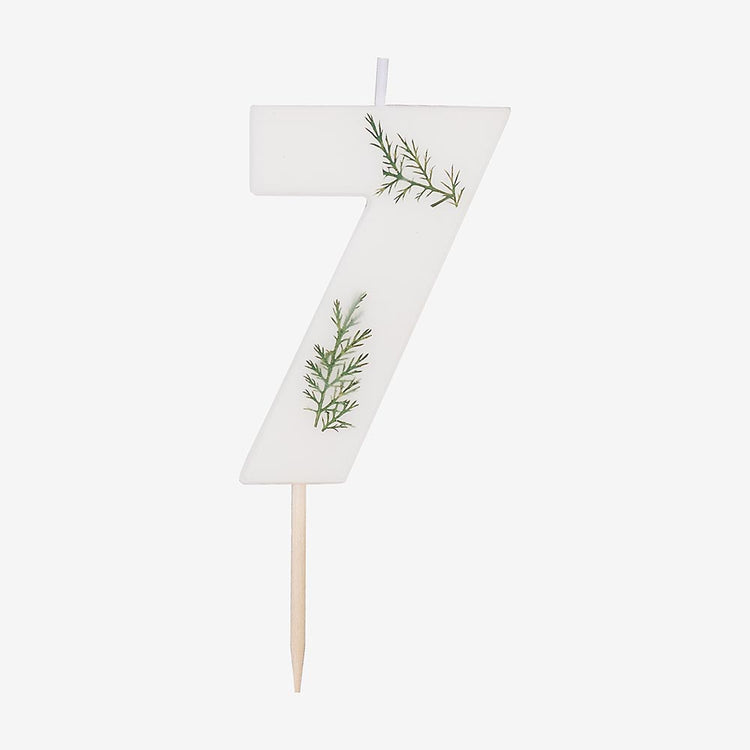Bougie anniversaire chiffre 7 avec détails feuillage pour naked cake