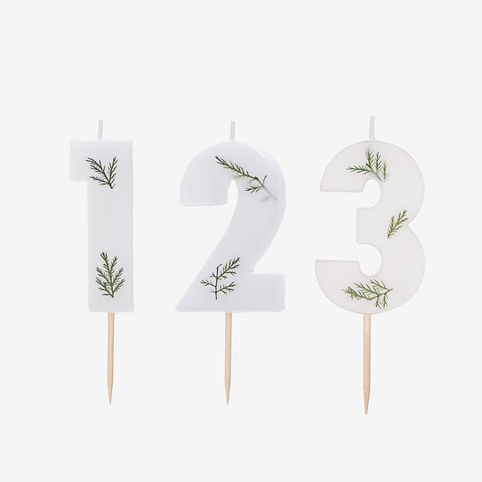 Bougie anniversaire chiffre avec détail feuillage : deco anniversaire adulte