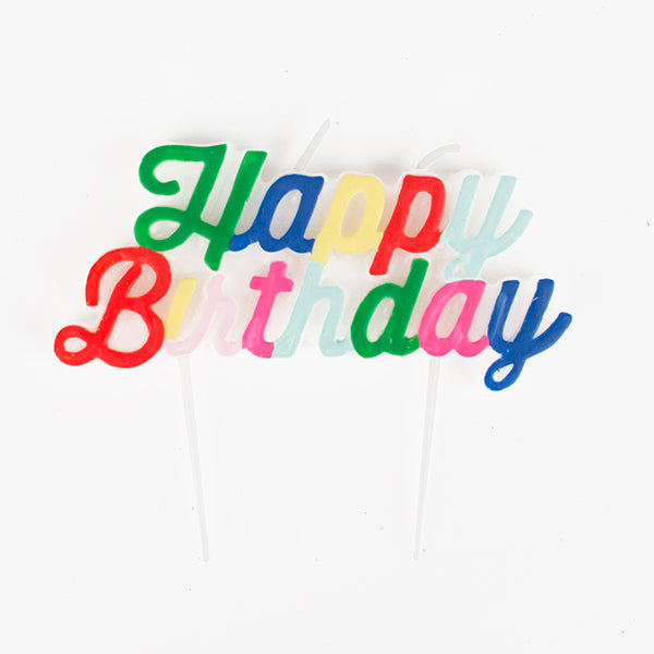 Bougie happy birthday multicolore pour decoration gateau anniversaire.